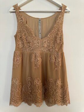Lace Babydoll Nude Sleeveless Camisole Top Boho Chic Sz S Italy Lace